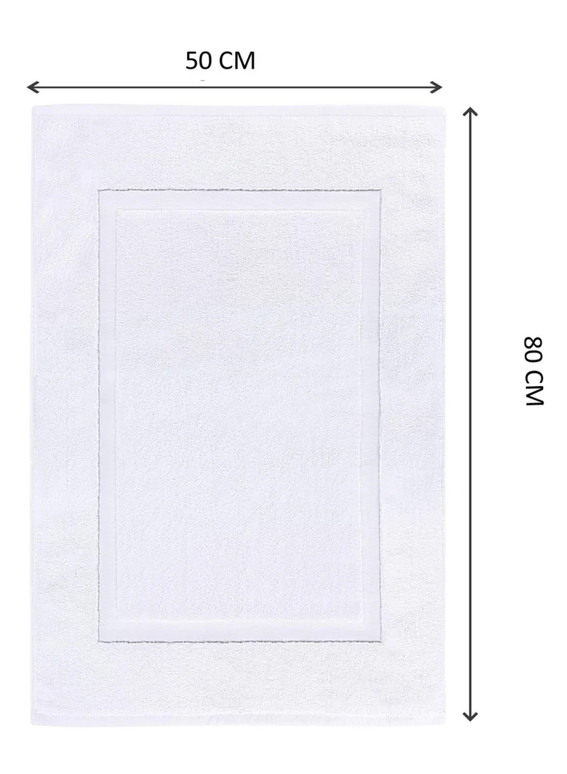 1Chase Towels Cotton Banded Bath Mats White, 100% Ring Spun Cotton - Highly Absorbent and Machine Washable Shower Bathroom Floor Mat (Pack of 2)