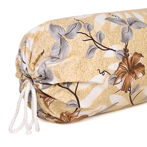 Clasiko Cotton Bolster Pillow Cover Set of 2 – Brown & Grey Flowers Bolsters for Sofa, Bed & Living Room | Soft & Washable Round Pillow Cover Set | Made in India - Image 5