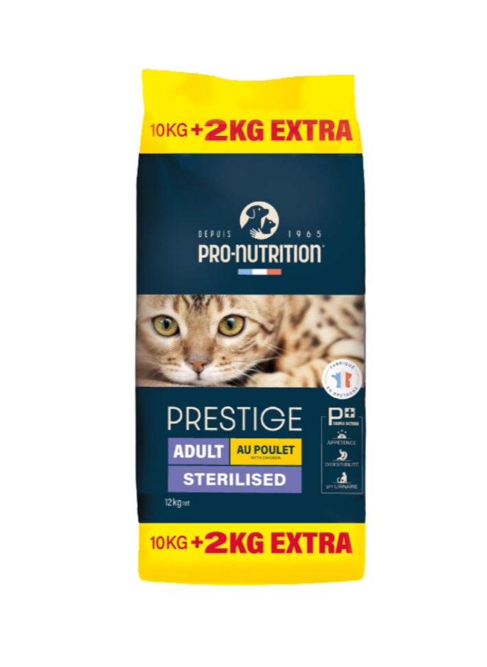 PRO NUTRITION Prestige Cat Adult Sterilised Chicken 10+2Kg  - Image 1