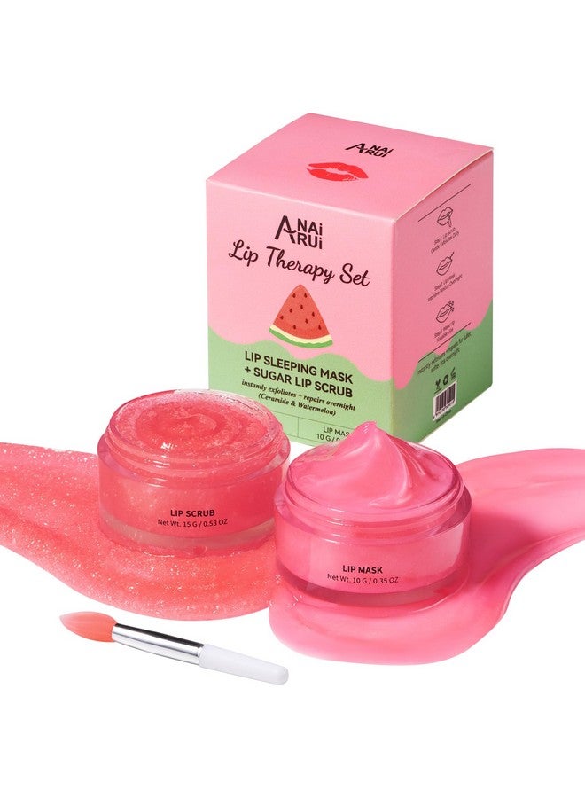 ANAI RUI Lip Mask Set, Lip Scrub & Lip Butter, Overnight Lip Treatment Set Enriched With Skin Softening Ceramide & Watermelon and Hydrating Shea Butter, For A Softer & Smoother Pout - Image 1