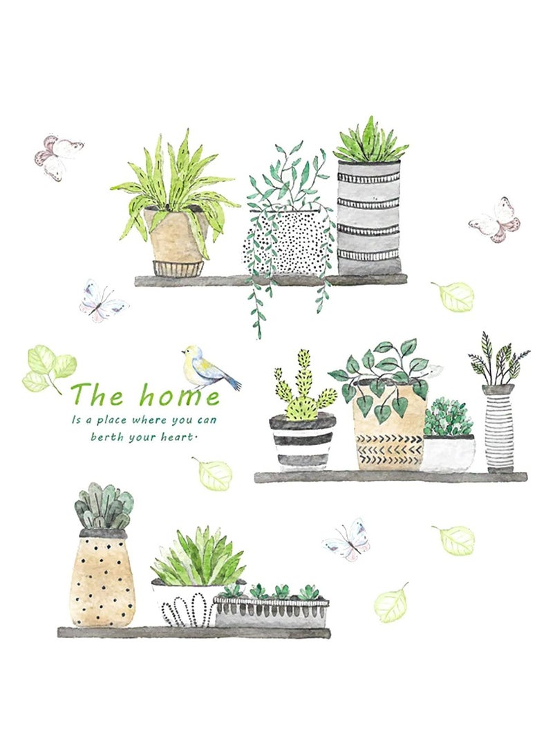 Captaintech Plant Wall Decals, 2 Set Wall Stickers for Bedroom Wall Art Decal Boho, Pastoral Fresh Plants Potted Wall Stickers Art Living Room Dormitory Bedroom Decorations Corridor Porch Self-adhesive Stickers - Image 1