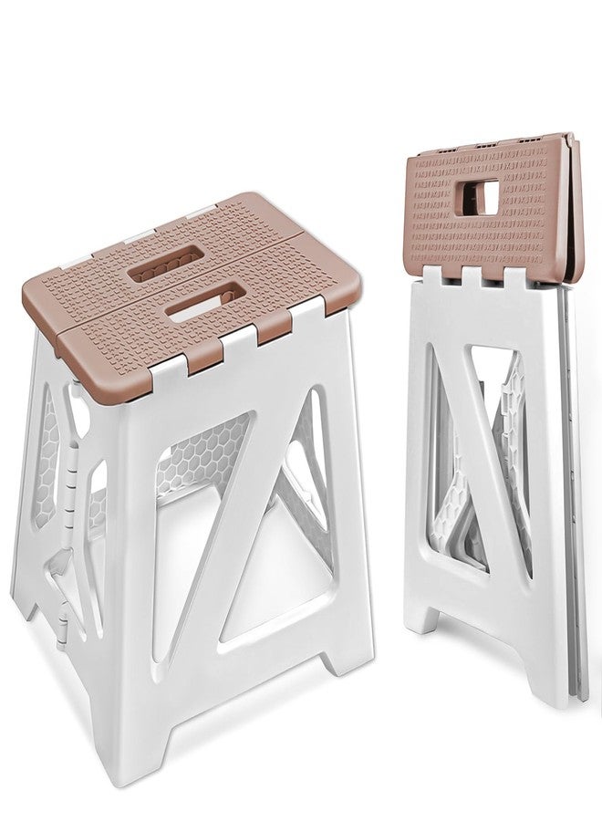 neotidy Foldable Step Stool (1 Pack), 12.9” Tall up to 300 lb Sturdy Plastic Folding Step Stool for Adults Kitchen Bathroom, Portable Small Stool Travel Foot Stool Brown - Image 1