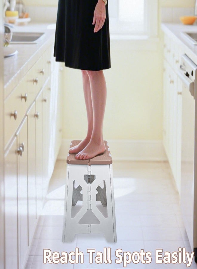 neotidy Foldable Step Stool (1 Pack), 12.9” Tall up to 300 lb Sturdy Plastic Folding Step Stool for Adults Kitchen Bathroom, Portable Small Stool Travel Foot Stool Brown - Image 4