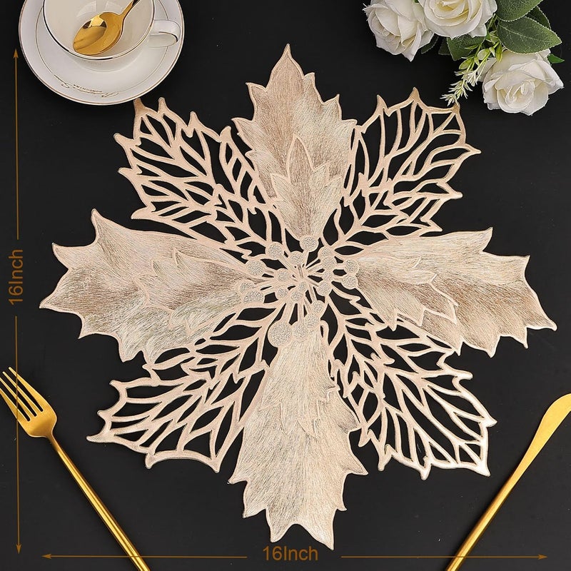 Evevda Placemats Set of 6 Gold Vinyl Washable Festive Table Placemat Dining Table Mats for Winter Holiday Weddings Birthday Party Anniversary Dinner Kitchen Decor  - Image 4