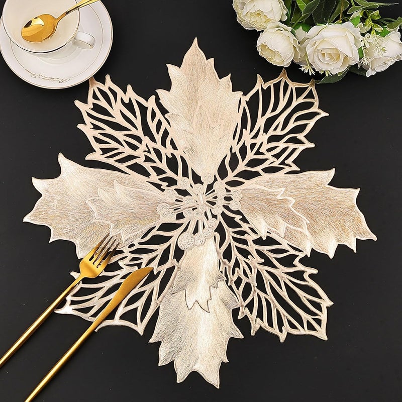 Evevda Placemats Set of 6 Gold Vinyl Washable Festive Table Placemat Dining Table Mats for Winter Holiday Weddings Birthday Party Anniversary Dinner Kitchen Decor  - Image 1