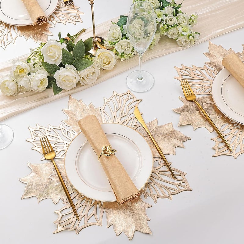 Evevda Placemats Set of 6 Gold Vinyl Washable Festive Table Placemat Dining Table Mats for Winter Holiday Weddings Birthday Party Anniversary Dinner Kitchen Decor  - Image 2