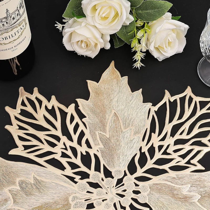 Evevda Placemats Set of 6 Gold Vinyl Washable Festive Table Placemat Dining Table Mats for Winter Holiday Weddings Birthday Party Anniversary Dinner Kitchen Decor  - Image 3