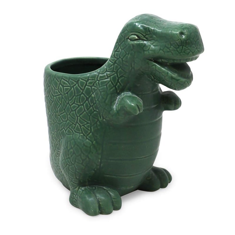 Isaac Jacobs Green Ceramic Dinosaur Cup Toothbrush Holder MultiPurpose Organizer  Great for Toiletries Bathroom Kitchen Crafts Desk Novelty Bathroom Accessory Single Cup Green