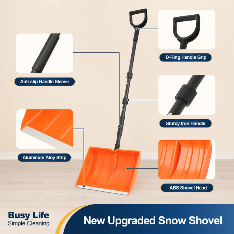 Yocada Snow Shovel 55" Long for Home Garage Driveway Snow Removal with D-Grip Handle Aluminum Strip Large Capacity Orange Shovel for Garden Car Camping Outdoor - Image 5