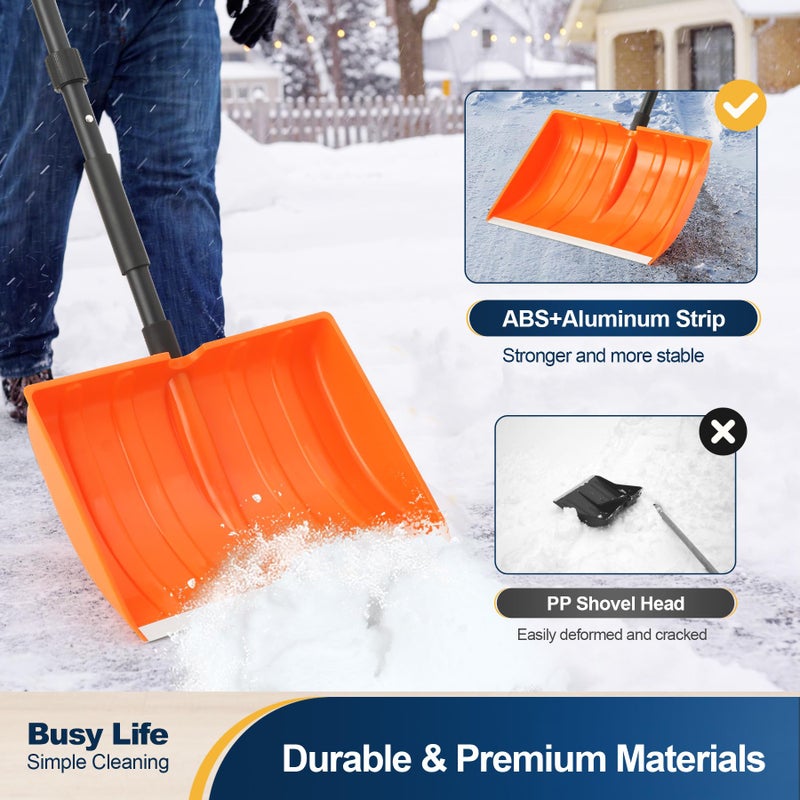 Yocada Snow Shovel 55" Long for Home Garage Driveway Snow Removal with D-Grip Handle Aluminum Strip Large Capacity Orange Shovel for Garden Car Camping Outdoor - Image 3