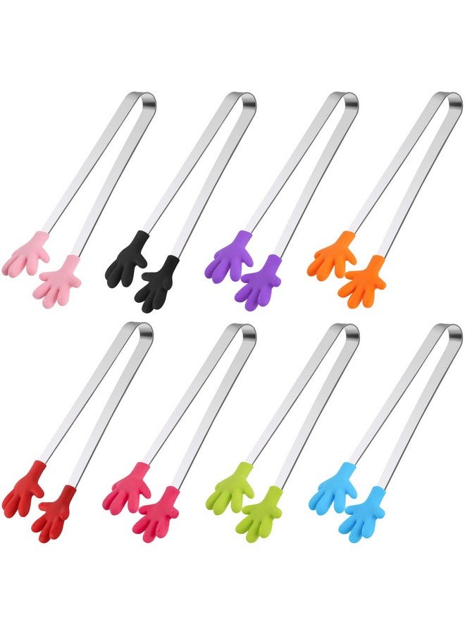 شيندل ملقط شيندل الصغير للأطفال، 8 قطع ملقط تقديم صغير مع أطراف سيليكون للمقبلات والأطعمة الصغيرة ومكعبات الثلج والفواكه والسكر وأدوات المطبخ، 5 بوصات - Image 1