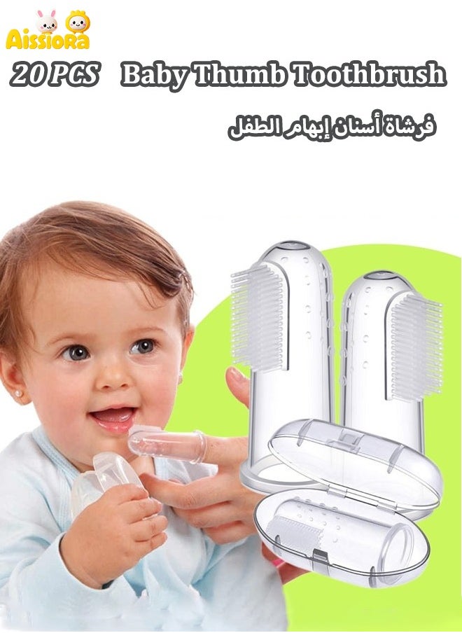 آيسيورا 20 قطعة مجموعة إبهام الطفل فرشاة أسنان الطفل سيليكون اللاتكس فرشاة أسنان تنظيف أسنان الطفل فرشاة سيليكون طلاء لسان الطفل فرشاة تنظيف فرشاة أسنان الإصبع (لون واضح + صندوق واضح)  - Image 1