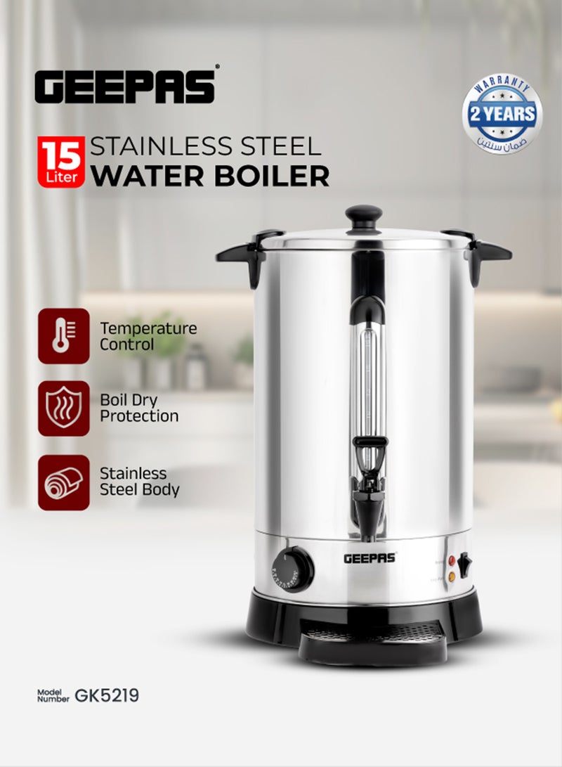 GEEPAS Stainless Steel Electric Kettle, 15L Tap Kettle | Hot Water Dispenser with Automatic Temperature Control | Indicator Lights | Perfect for Tea, Coffee, Soup 1.5 L 1650 W GK5219 Silver - Image 1