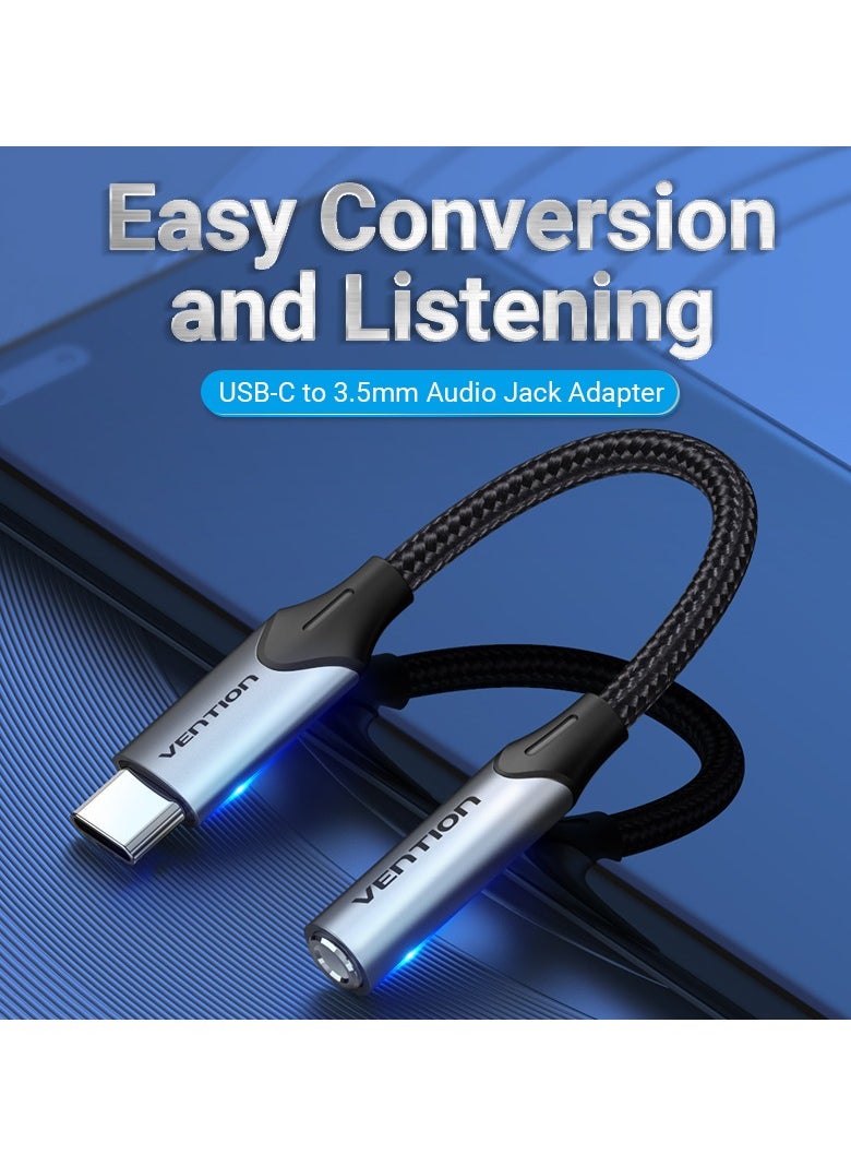 VENTION Vention Cotton Braided USB-C Male to 3.5MM Earphone Jack Adapter 0.1M Gray Aluminum Alloy Type  - Image 2