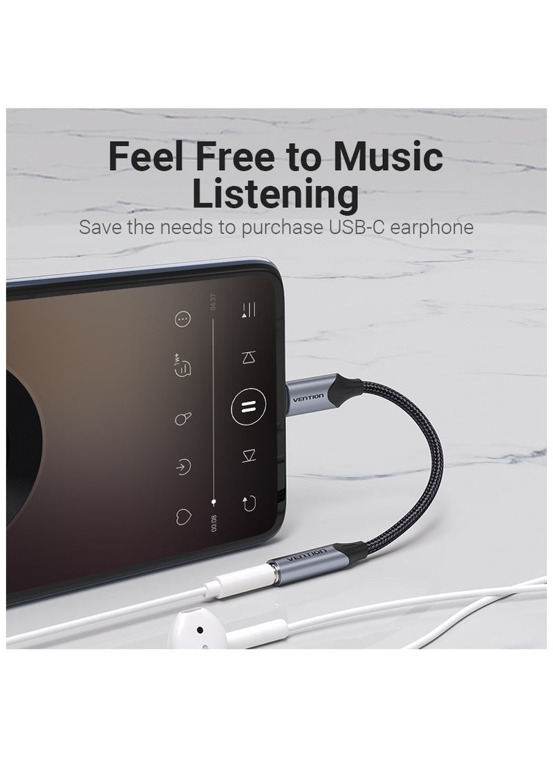 VENTION Vention Cotton Braided USB-C Male to 3.5MM Earphone Jack Adapter 0.1M Gray Aluminum Alloy Type  - Image 4