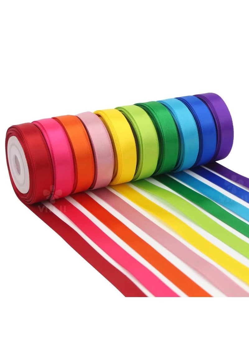 10pcs Rainbow Satin Ribbon Rainbow series,  (5/8'' x 25 Yards Each) 1.5cm Width 22M Per Roll Fabric Gift Wrapping Ribbon for Gift Wrapping, Birthday & Wedding Decorations, Invitations & Crafts ,Bouquet,Gift Packaging,DIY Bow Making ﻿ - Image 1