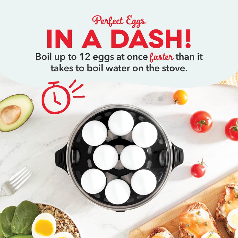 Dash DASH Deluxe Rapid Egg Cooker for Hard Boiled, Poached, Scrambled Eggs, Omelets, Steamed Vegetables, Dumplings & More, 12 capacity, with Auto Shut Off Feature - Black  - Image 3