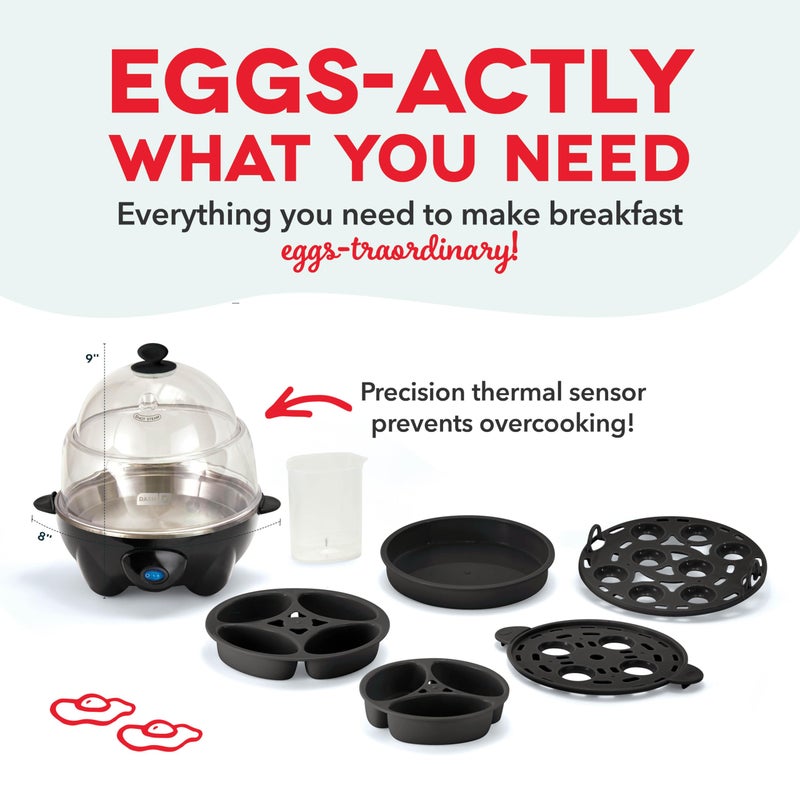 Dash DASH Deluxe Rapid Egg Cooker for Hard Boiled, Poached, Scrambled Eggs, Omelets, Steamed Vegetables, Dumplings & More, 12 capacity, with Auto Shut Off Feature - Black  - Image 5