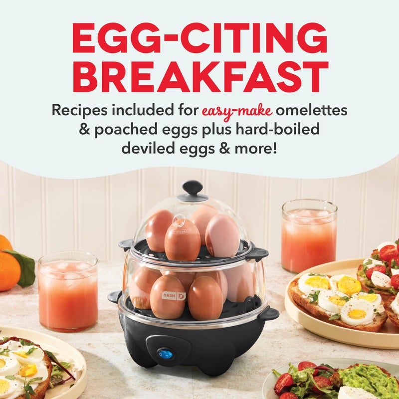 Dash DASH Deluxe Rapid Egg Cooker for Hard Boiled, Poached, Scrambled Eggs, Omelets, Steamed Vegetables, Dumplings & More, 12 capacity, with Auto Shut Off Feature - Black  - Image 4