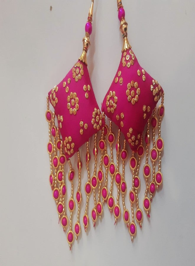 Libas Silk Fashion Latkan Handmade Women Hanging Tassels Craft Sewing Bridal Lehanga Traditional Bridal Heavy Wedding Color Pink Set 1 (2 Pc - Image 1