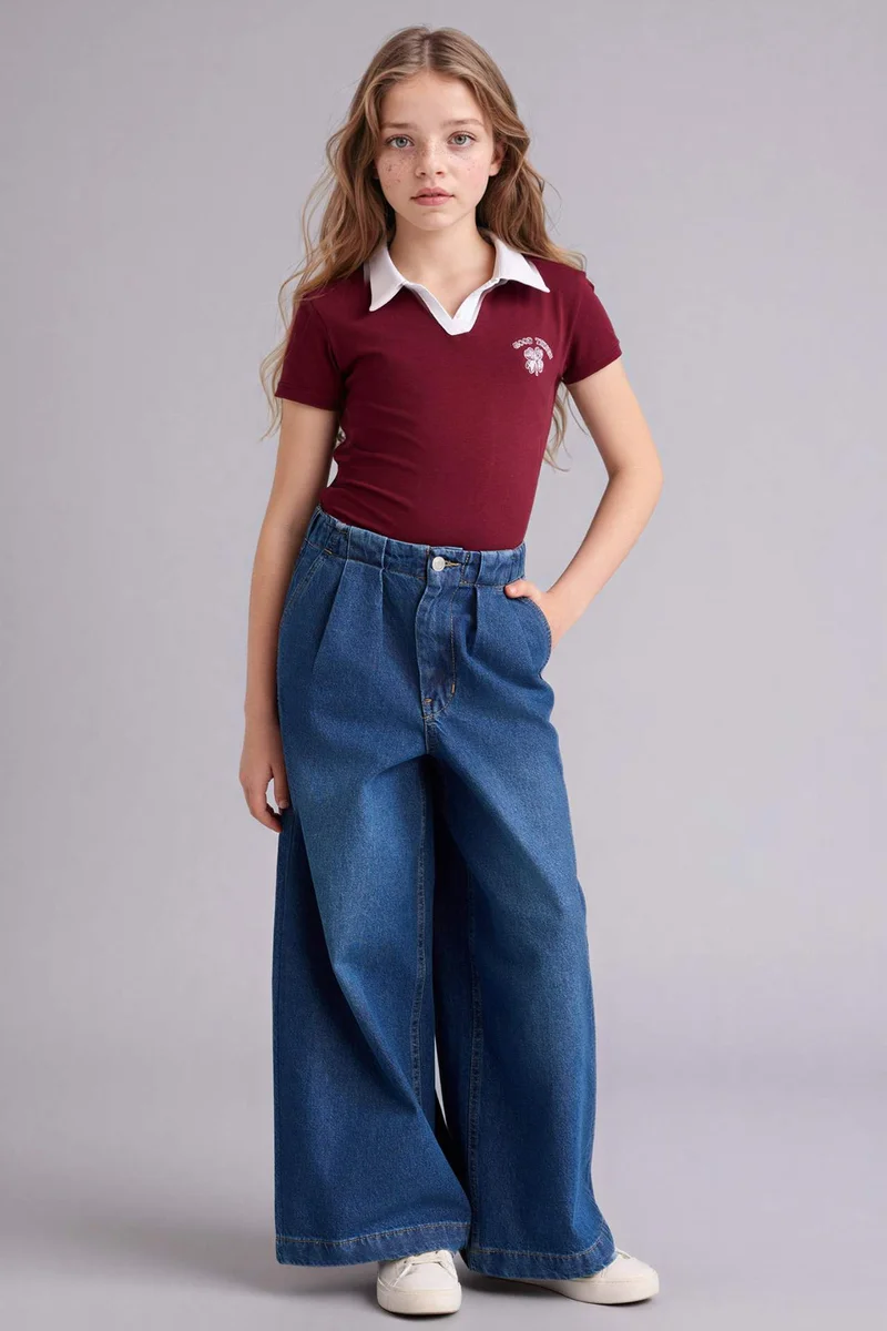 DeFacto Girl Slim Fit Printed Polo T-Shirt