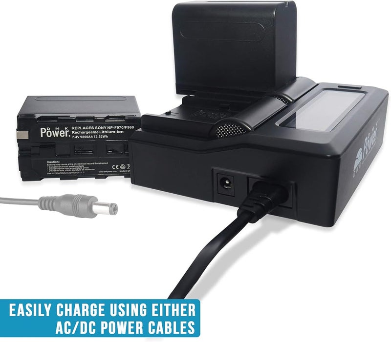 DMK Power NP-F970/NP-F960 "2 Pcs 9800mAh Battery and 1 x DC-01 Digital Dual Battery Charger", made for LED Photo Video Lights and Monitor only (Not for Cameras & Camcorder) - Image 2