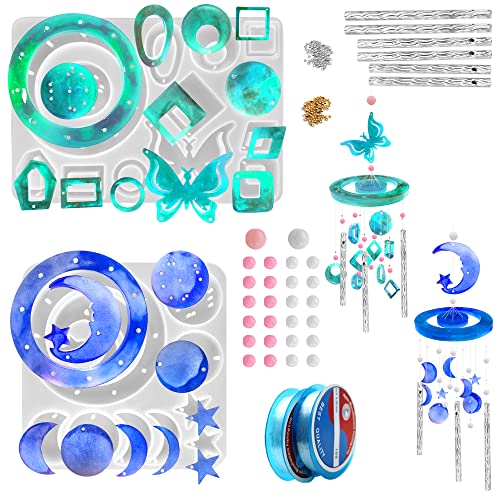 FineGood 2 Set Wind Chimes Resin Molds, Resin Molds Silicone Butterfly Moon Silicone Molds for Epoxy Resin DIY Winds Chime Gifts for Women Home Decor - Image 1