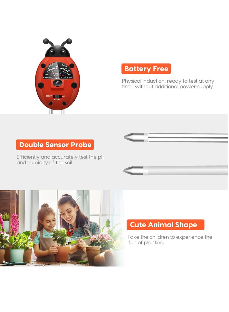 3-in-1 Soil Tester Kit - Soil pH Meter with Moisture, Light, and pH Testing for Garden, Farm, Lawn, Indoor & Outdoor Use (No Battery Required) - Cute Ladybug Design - Image 4