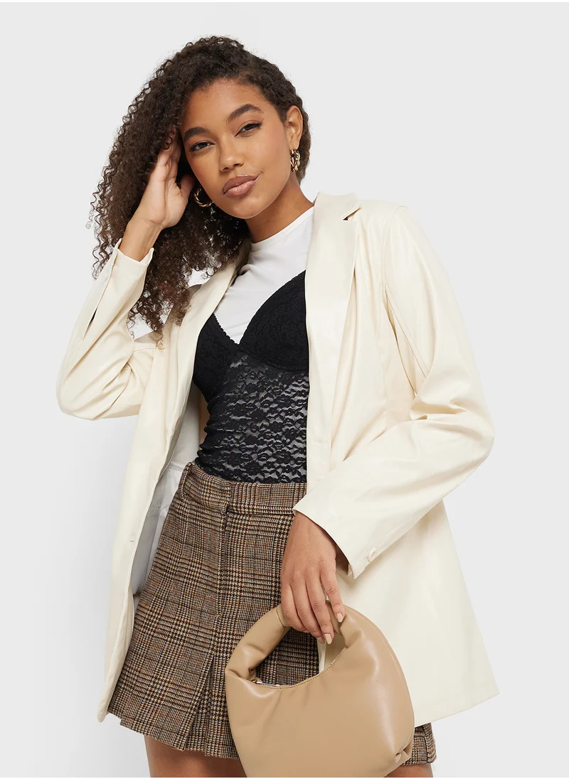 Ginger Pu Leather Longline Blazer