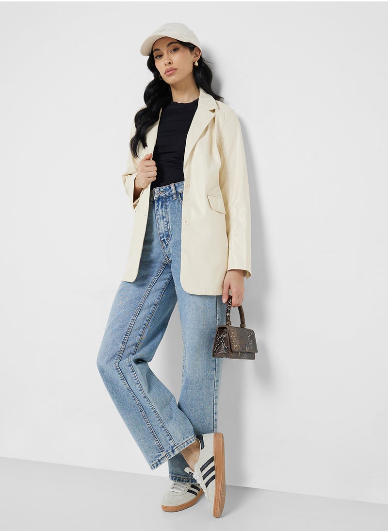 Ginger Pu Leather Longline Blazer  - Image 4