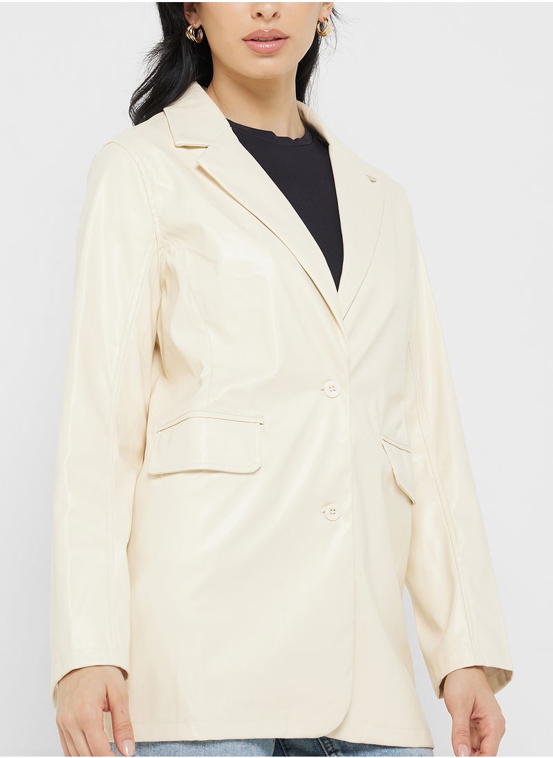 Ginger Pu Leather Longline Blazer  - Image 3