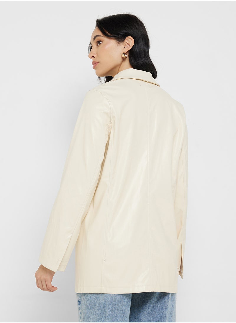 Ginger Pu Leather Longline Blazer  - Image 2