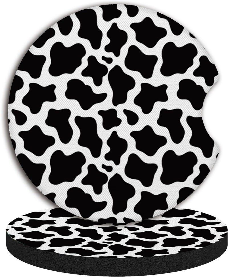 Adastrah Cute Cow Print Animal Themed Black and White Cup Holders,2 Pack Universal Neoprene Car Coasters Set for Women/Men,Drink Cup Car Holder Coasters with A Finger Notch - Image 5
