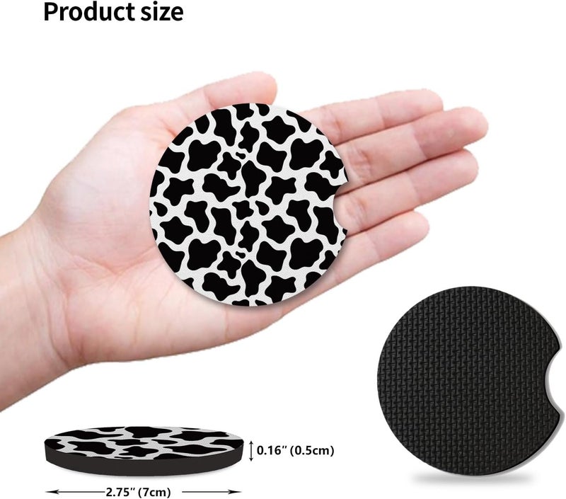 Adastrah Cute Cow Print Animal Themed Black and White Cup Holders,2 Pack Universal Neoprene Car Coasters Set for Women/Men,Drink Cup Car Holder Coasters with A Finger Notch - Image 4