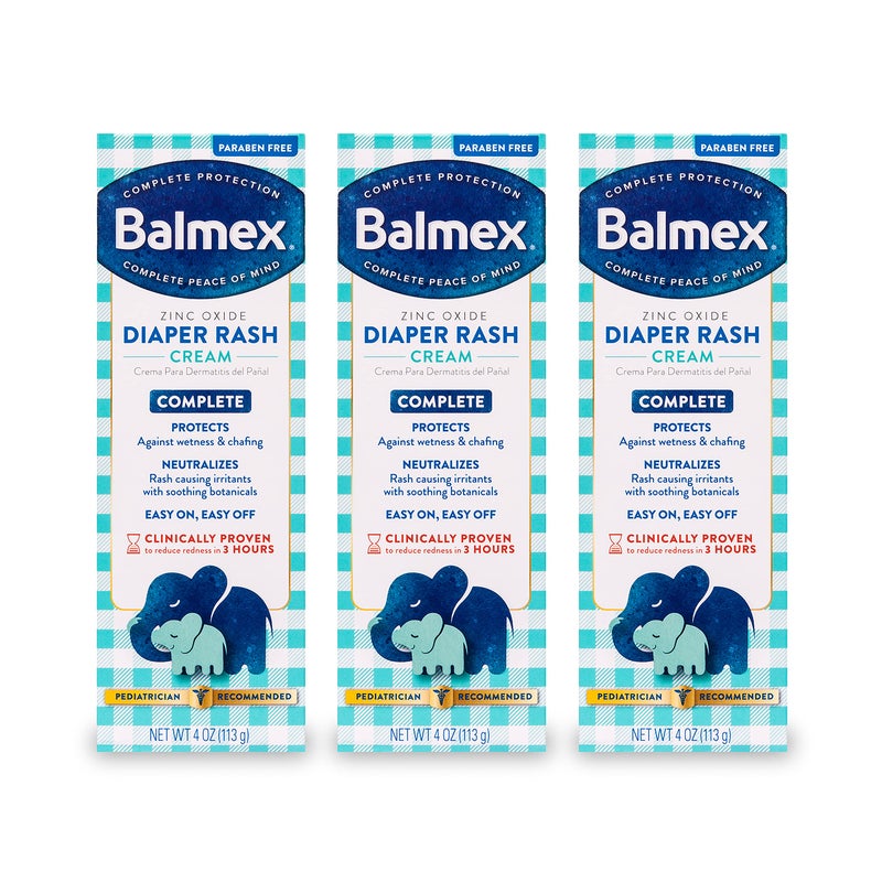 Balmex Complete Protection Daily Baby Diaper Rash Cream, Clinically Proven To Reduce Redness in Just One Use*, with Zinc Oxide + Botanicals, Pediatrician-Recommended, 4oz, 3 Pack - Image 1
