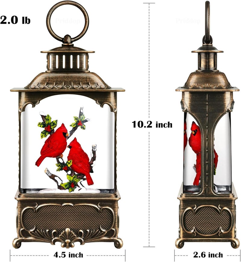Priddop Cardinal Snow Globe Christmas Decorations Cardinal Gifts Berry Branch USB/Battery Timer Music Glitter Snowfall Lantern 10.2 inch - Image 5