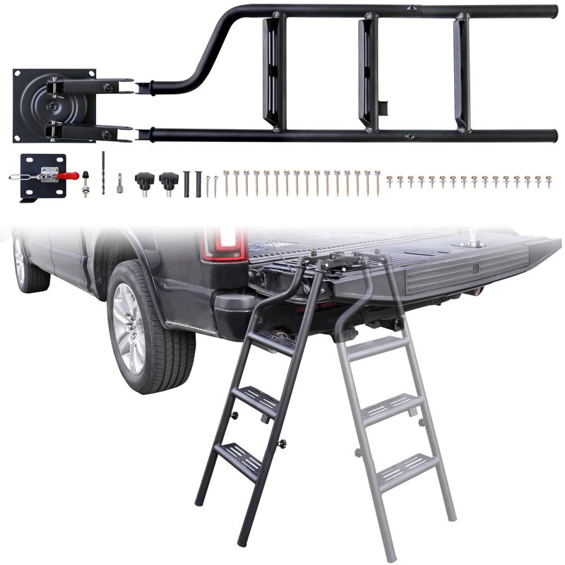 POKIAUTO Universal Foldable and 360 Rotatable Tailgate Ladder for Pickup Truck Quick Use Heavy Duty 45 Folding Tailgate Step Ladder with Lock Device Fit for Pickup Truck Accessories