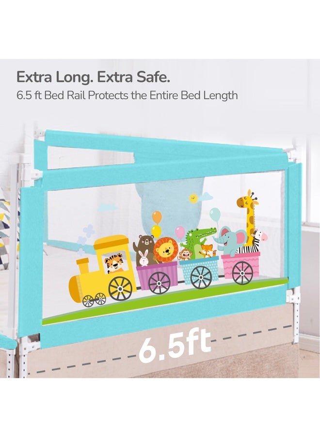 R for Rabbit سياج سرير الأطفال سافاري مع شبكة قابلة للتنفس وجيب تخزين ارتفاع قابل للتعديل قابل للطي واقي سرير من جانب واحد 6.5 قدم للأطفال الصغار عبوة من 1 (أزرق) - Image 2