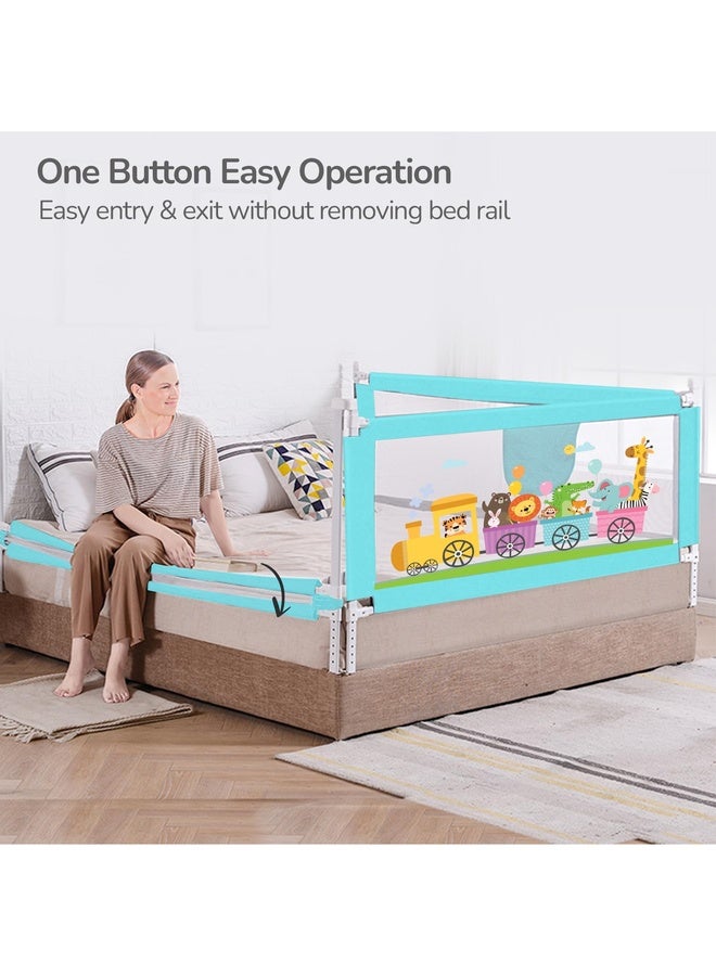 R for Rabbit سياج سرير الأطفال سافاري مع شبكة قابلة للتنفس وجيب تخزين ارتفاع قابل للتعديل قابل للطي واقي سرير من جانب واحد 6.5 قدم للأطفال الصغار عبوة من 1 (أزرق) - Image 5