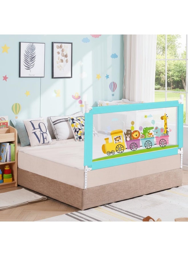 R for Rabbit سياج سرير الأطفال سافاري مع شبكة قابلة للتنفس وجيب تخزين ارتفاع قابل للتعديل قابل للطي واقي سرير من جانب واحد 6.5 قدم للأطفال الصغار عبوة من 1 (أزرق) - Image 1