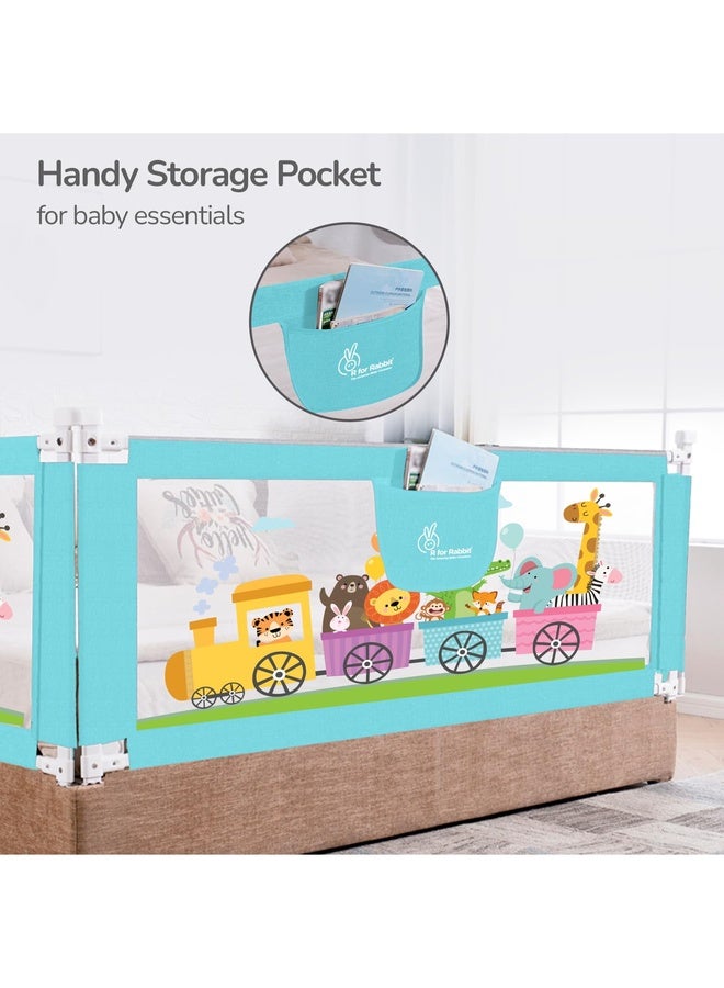 R for Rabbit سياج سرير الأطفال سافاري مع شبكة قابلة للتنفس وجيب تخزين ارتفاع قابل للتعديل قابل للطي واقي سرير من جانب واحد 6.5 قدم للأطفال الصغار عبوة من 1 (أزرق) - Image 4