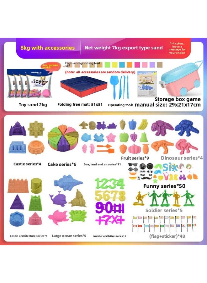 Children's Space Toy Sand Amusement Park Colored Sand Non-sticky Hand Star High-end Magic Sand Shaping Space Sand Set-Color:Green-Specifications:16kg High-end Sand Set + Folding Sand Table + Cartoon Box +169 Mold