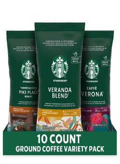 Starbucks Ground Coffee Variety Pack-Dark, Medium, Starbucks Blonde Roast-100% Arabica-10 Packets (2.5 oz each)