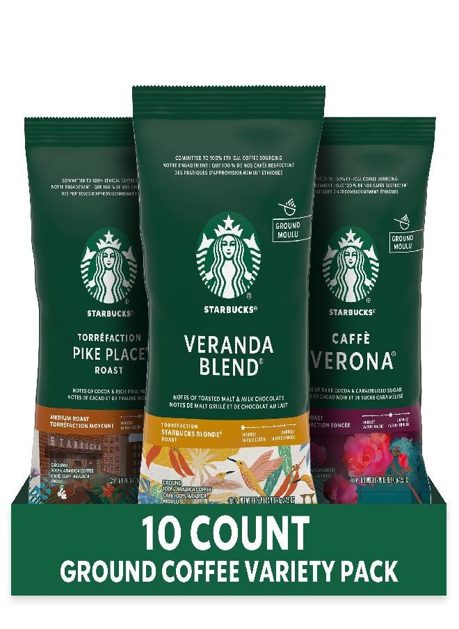 Starbucks - Starbucks Ground Coffee Variety Pack-Dark, Medium, Starbucks Blonde Roast-100% Arabica-10 Packets (2.5 oz each) - Image 1