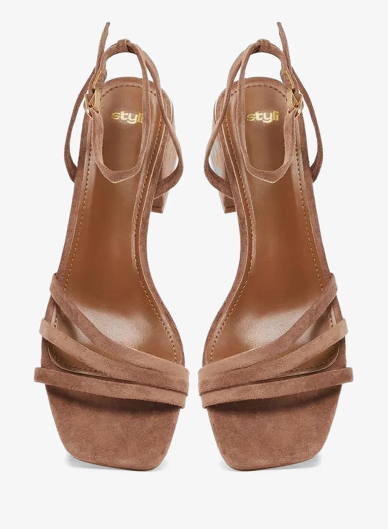 Styli Brown Brown Strappy Block Heel Sandals for Women | Best Price UAE