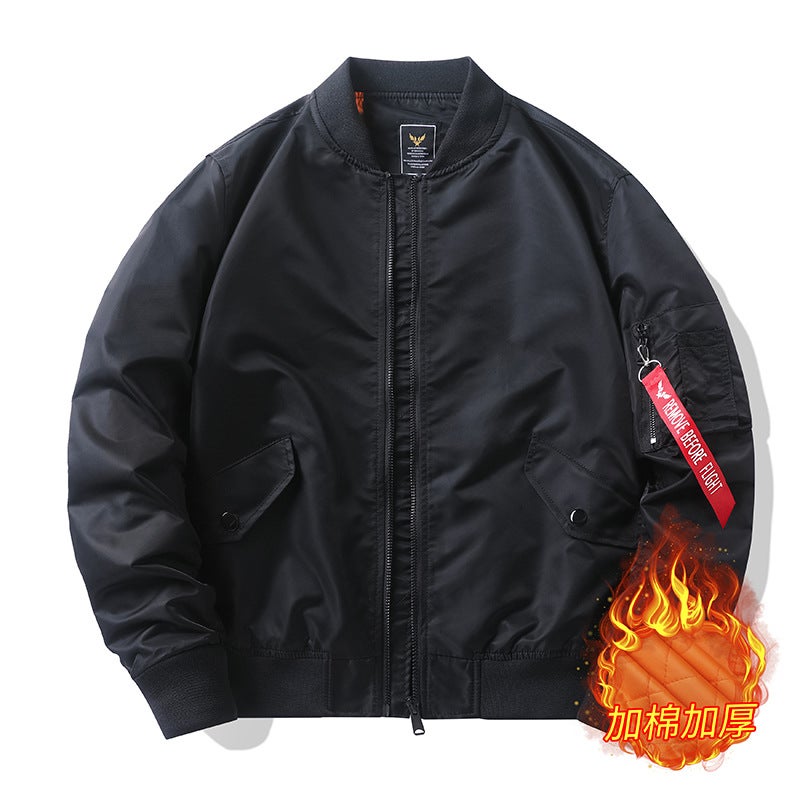 Generic Autumn and Winter Plus Size Coat Mens Sports Outdoor Air Force ma1 Bomber Jacket Mens Baseball Suit Cotton/Thin Black (plus cotton)