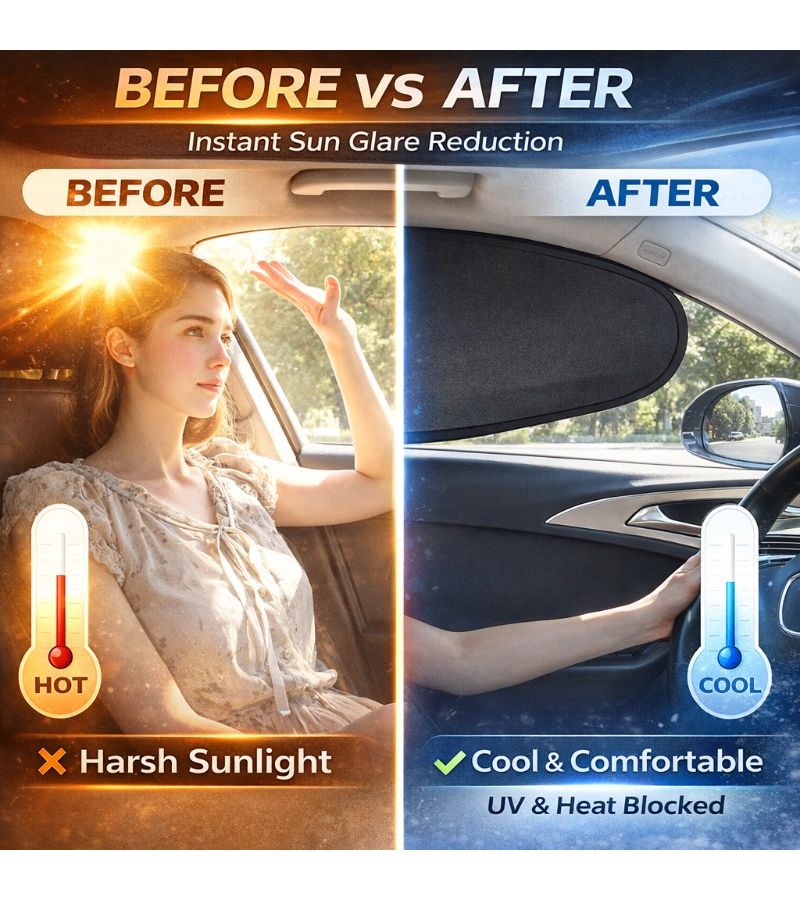Black Curved Car Side Window Sunshade UV Heat Block Static Cling Foldable Visor - Image 3