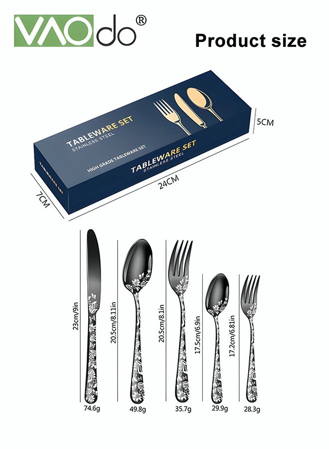 فاو دو 20 قطع الفولاذ المقاوم للصدأ مجموعة السكاكين فراشة مجموعة فضيات خدمة لمدة 4 الفولاذ المقاوم للصدأ مجموعة أطباق مع ستيك السكاكين مرآة مصقول مجموعة السكاكين الأسود - Image 2