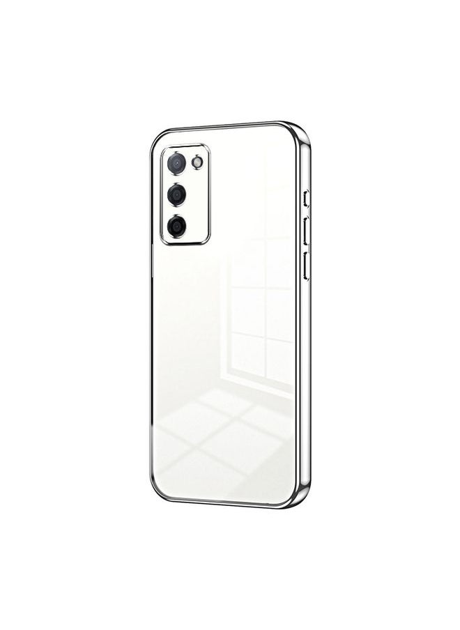 HuHa Case Cover For OPPO A55 5G / A56 / A53s 5G Transparent Plating Fine Hole Phone Case Silver 