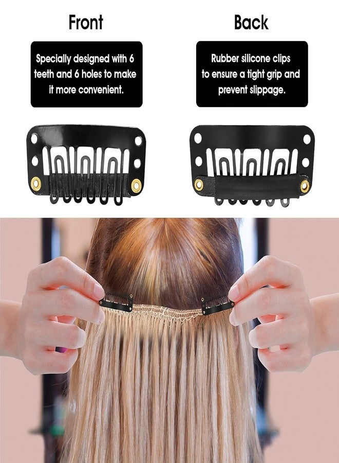 Rinpoche Wigs Metal Snap Hair Extension Clips Fixing Pin U-shape Metallic Wig Clips with Rubber Silicone Back for Secure Wig (Black) (Pack Of 12) - Image 3